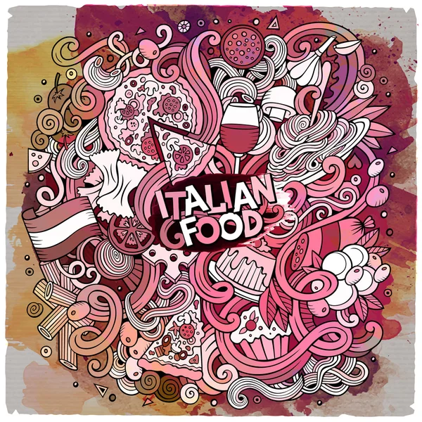 Cartoon handgetekende doodles Italiaans eten frame — Stockvector