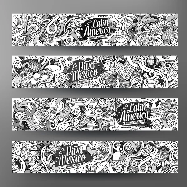 Cartoon hand-drawn doodles Latin American banners — Stock Vector