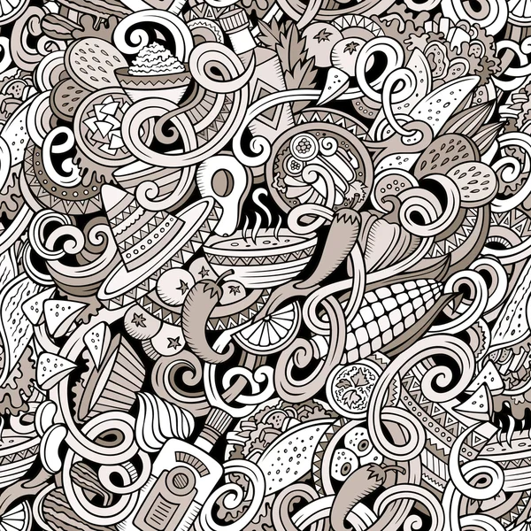 Cartoon mexikansk mat doodles seamless mönster — Stock vektor