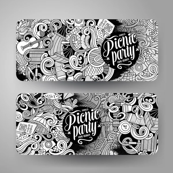 Cartoon Vector Picknick Doodle vertikale Banner — Stockvektor