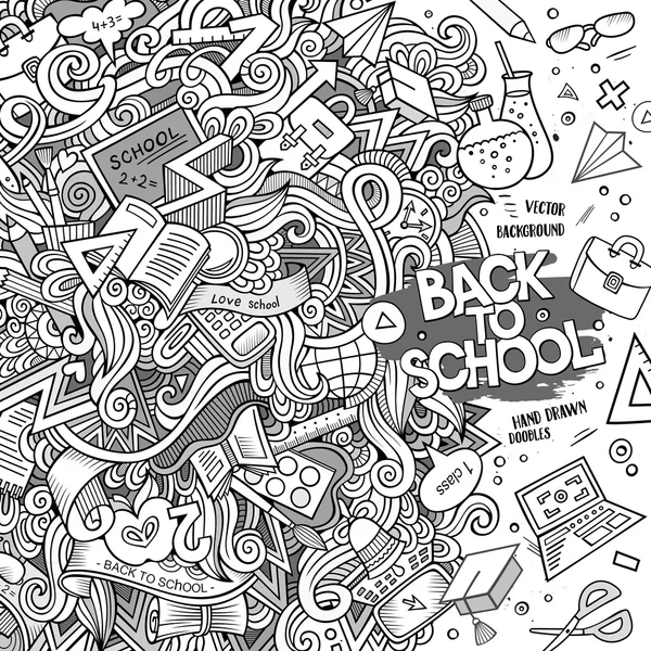 Karikatür sevimli doodle el çizilmiş okul çerçevesi — Stok Vektör