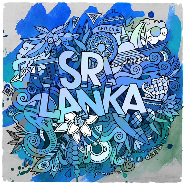 Cartoon vector hand getrokken doodle Sri Lanka illustratie. — Stockvector