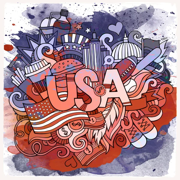 Cartoon vector hand drawn doodle USA illustration — Stock Vector