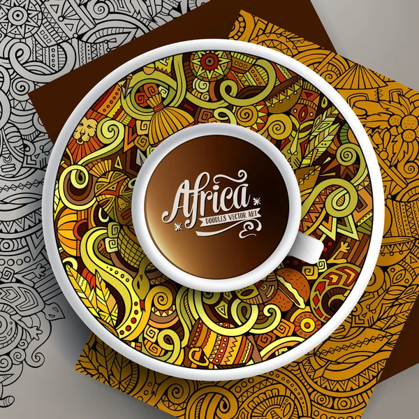 Illustrazione vettoriale African doodle cup of coffee — Vettoriale Stock
