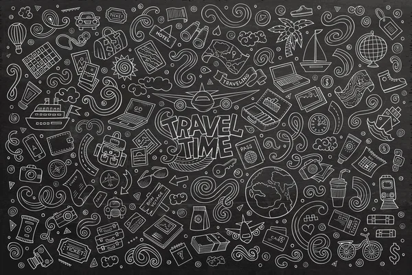 Vector doodle conjunto de dibujos animados de artículos temáticos de viaje — Archivo Imágenes Vectoriales