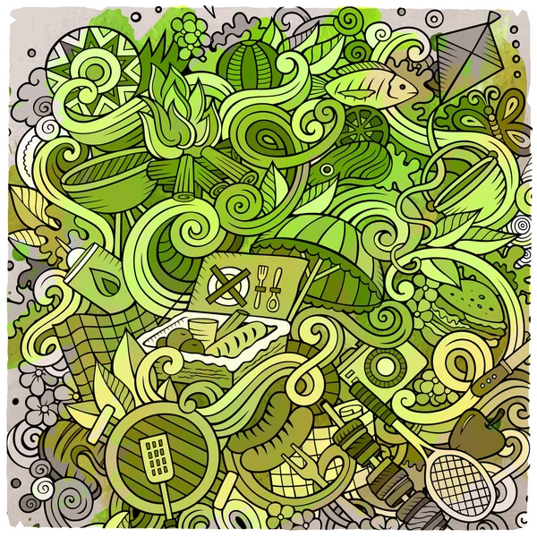 Illustrazione di scarabocchio da picnic vettoriale del fumetto — Vettoriale Stock