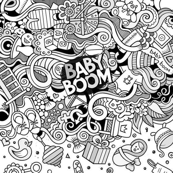Dibujos animados vector garabatos bebé boom marco — Vector de stock