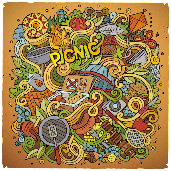 Cartoon vector picnic doodle illustration — Stock Vector