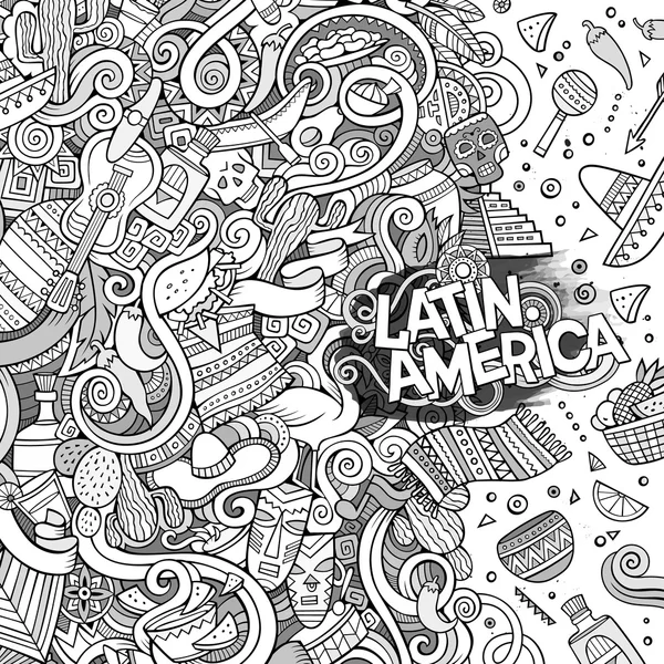 Cartoon met de hand getekend doodles Latijns-Amerikaanse frame — Stockvector