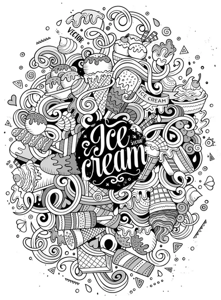 Desenhos animados desenhados à mão doodles Ice Cream ilustração — Vetor de Stock