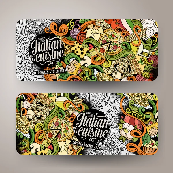 Cartoon hand getekende doodles Italiaanse voedsel banners — Stockvector