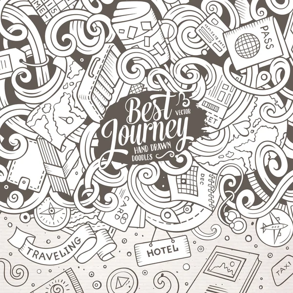 Κινούμενα σχέδια χαριτωμένο doodles Σχεδιασμός πλαίσιο ταξιδιού — Διανυσματικό Αρχείο