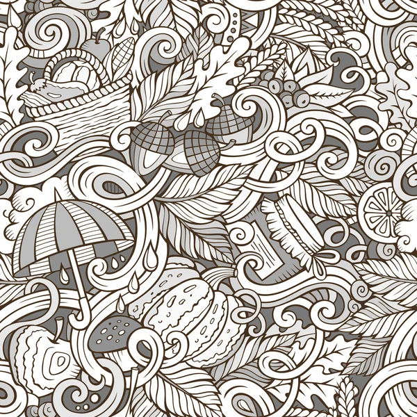 Cartoon cute doodles autumn seamless pattern — Stock Vector