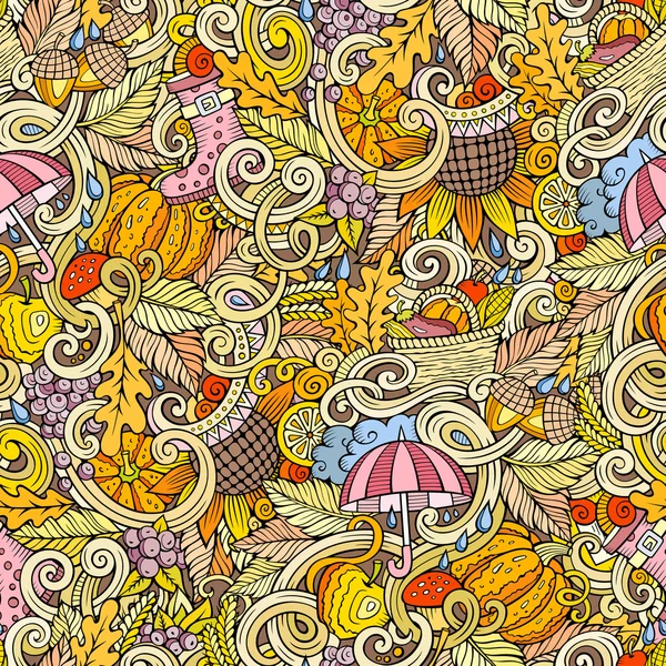 Κινουμένων σχεδίων χαριτωμένο doodles φθινόπωρο χωρίς ραφή πρότυπο — Διανυσματικό Αρχείο
