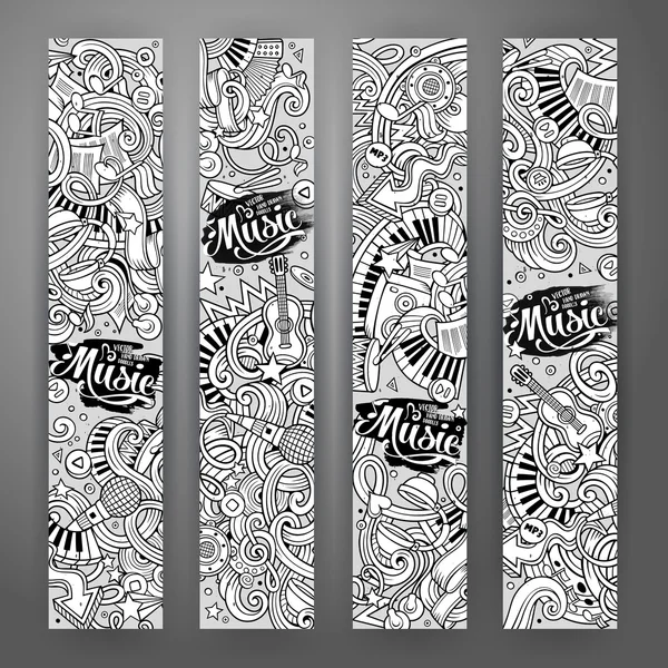 Tecknad handritade doodles musikaliska banners — Stock vektor