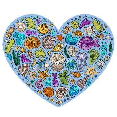 Colorful set of marine life objects clipart