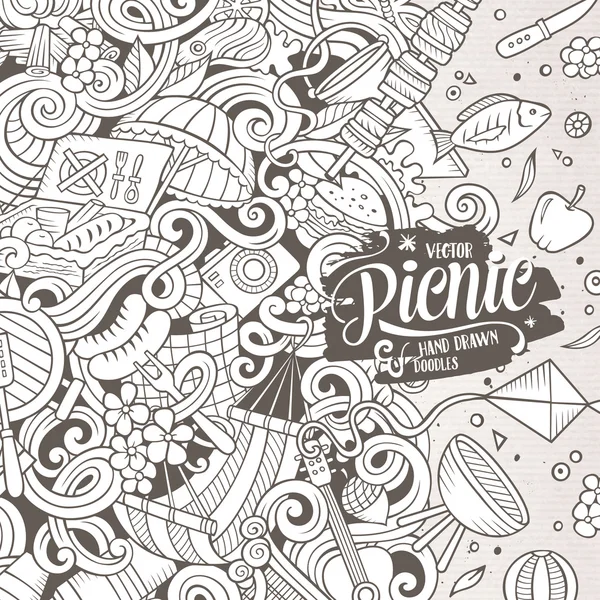 Desene animate vector picnic doodle cadru — Vector de stoc