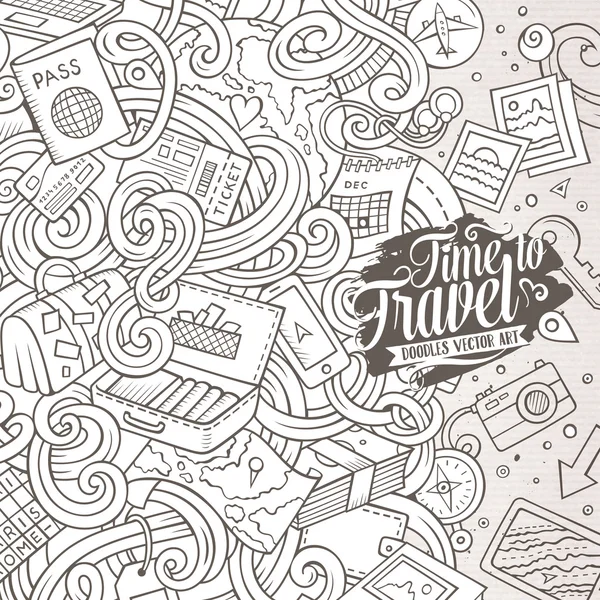 Dibujos animados lindo doodles Diseño de marco de viaje — Vector de stock