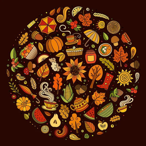 Vector doodle cartoon set of Autumn objects — Stock Vector