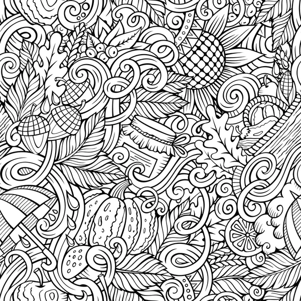 Cartoon söta doodles hösten seamless mönster — Stock vektor