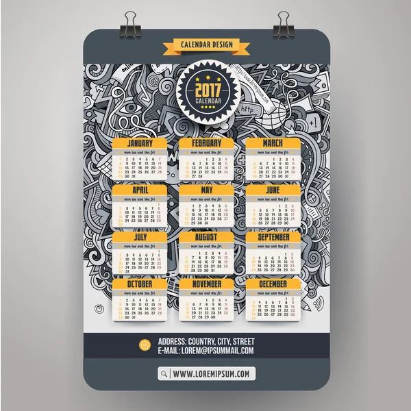 Dibujos animados Social garabatos 2017 año calendario — Vector de stock