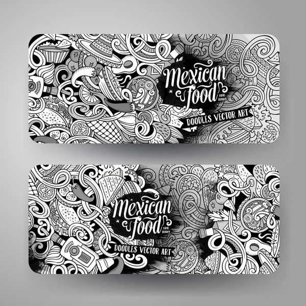 Cartone animato messicano cibo doodles banner — Vettoriale Stock