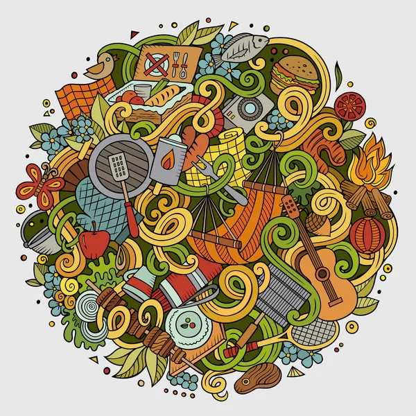 Cartoon vector picknick doodle illustratie — Stockvector