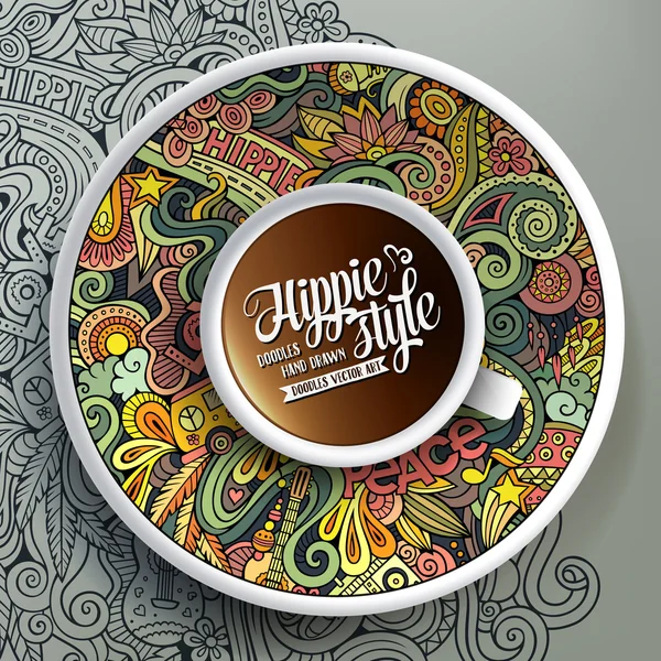 Tasse Kaffee und Hippie-Doodles — Stockvektor