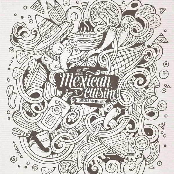 Desenhos animados doodles bonito comida mexicana ilustração — Vetor de Stock