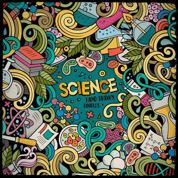 만화처럼 생긴 귀여운 낙서, 손으로 그린 과학 틀 — 스톡 벡터