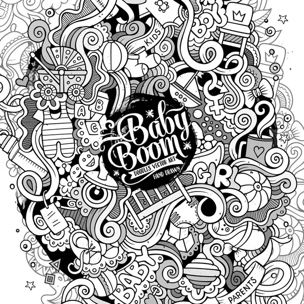 Desenhos animados bonito doodles mão desenhada ilustração do bebê —  Vetores de Stock