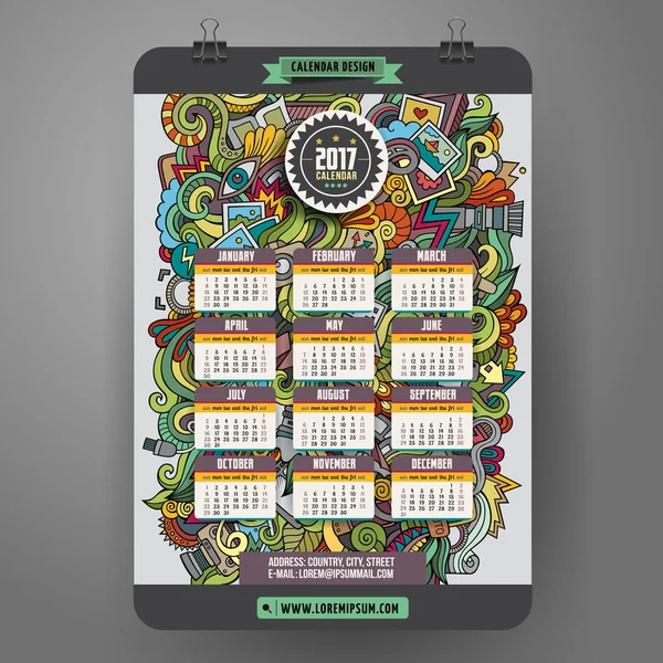 Cartoon doodles Photo 2017 year calendar template — Stock Vector