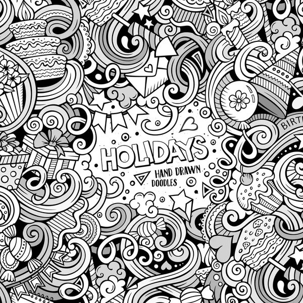 Cartoon hand-drawn doodles holidays illustration — Stock Vector