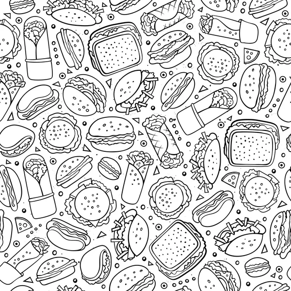 Desenhos animados mão bonito desenhado padrão sem costura Fast food . — Vetor de Stock