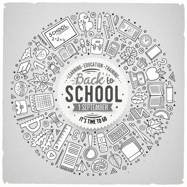 Set van School cartoon doodle objecten, symbolen en items — Stockvector