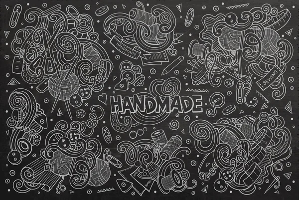 Linea arte vettore disegnato a mano doodle cartone animato set di oggetti fatti a mano — Vettoriale Stock