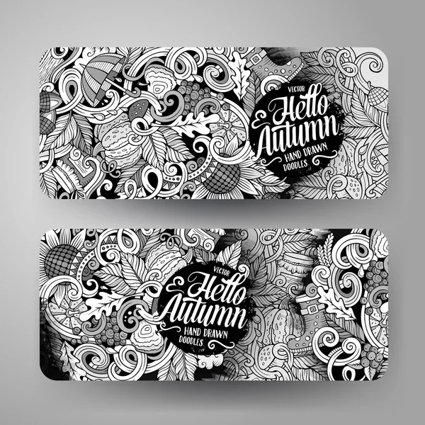 Cartoon vector mano disegnato doodles Autunno banner — Vettoriale Stock