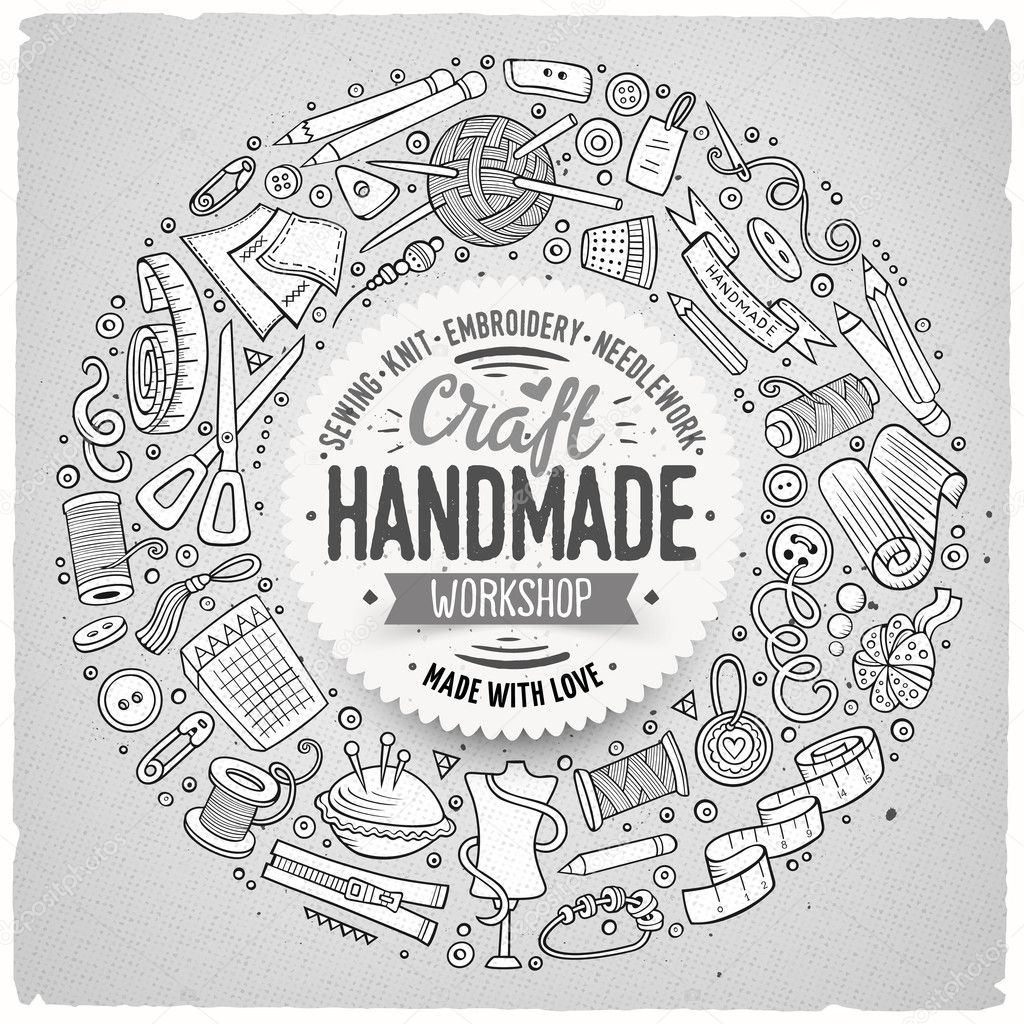 Hand Drawn Art And Craft Vector Symbols And Objects Stock