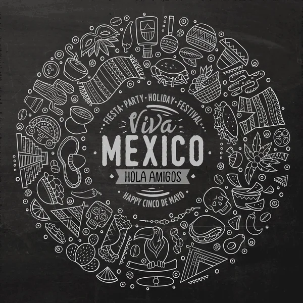 Набір латиноамериканських мультфільм doodle об'єктів, символи та елементи — стоковий вектор