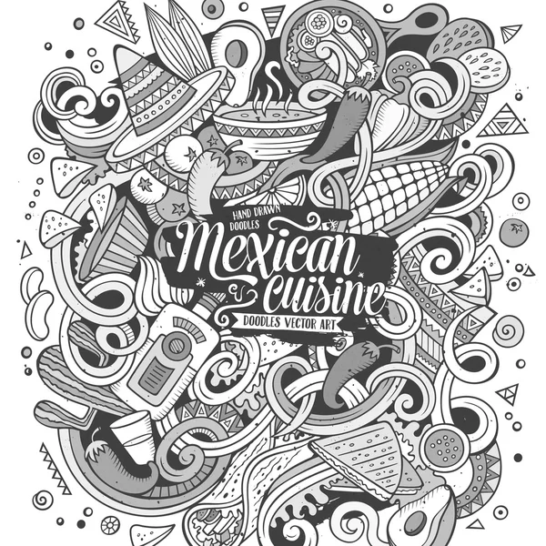 Desenhos animados doodles bonito comida mexicana ilustração — Vetor de Stock
