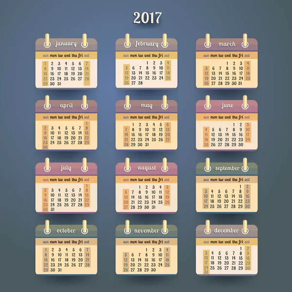 Calendário plano 2017 projeto do ano — Vetor de Stock