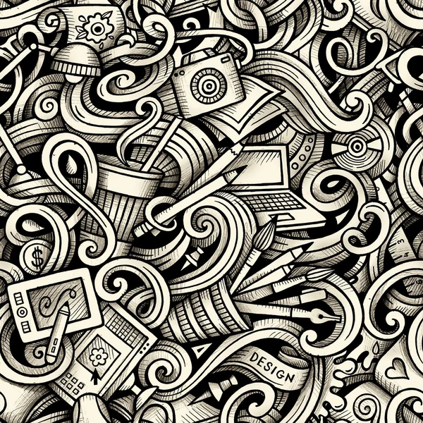 Cartoon handgetekende doodles Design en kunst naadloos patroon — Stockfoto