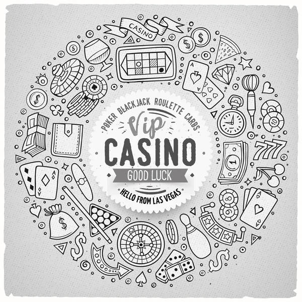 Uppsättning av Casino tecknad doodle objekt, symboler och objekt — Stock vektor
