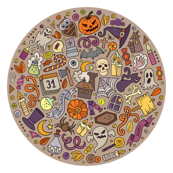 Conjunto de objetos de dibujos animados de Halloween, símbolos y artículos — Archivo Imágenes Vectoriales