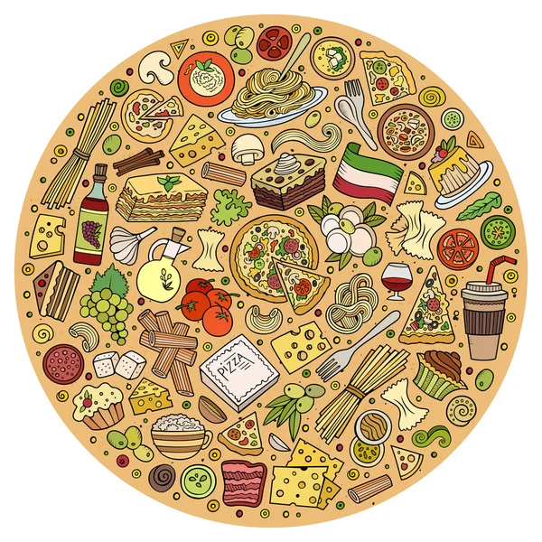 Conjunto de comida italiana de dibujos animados doodle objetos, símbolos y artículos — Archivo Imágenes Vectoriales