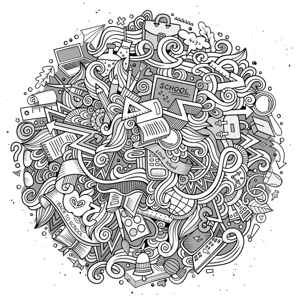 Čmáranice kreslené rukou nakreslené ilustrace školy — Stockový vektor