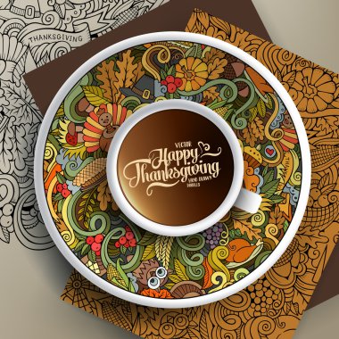 Cup of coffee and Thanksgiving doodles clipart