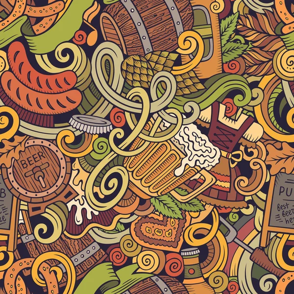 Dibujos animados garabatos lindo dibujado a mano Octoberfest patrón sin costuras — Archivo Imágenes Vectoriales