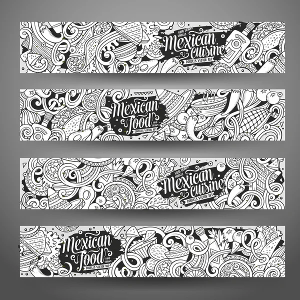 Hippie Hand Drawn Doodle Banners Set. Cartoon Detailed Flyers