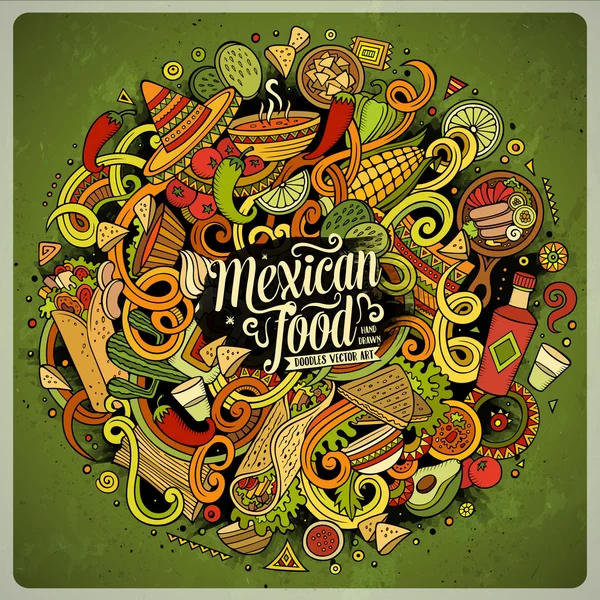 Kreskówka doodles ilustracja Mexican food — Wektor stockowy